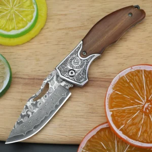 Faca multifuncional de acampamento ao ar livre, cabo de madeira, faca dobrável, faca de frutas familiar