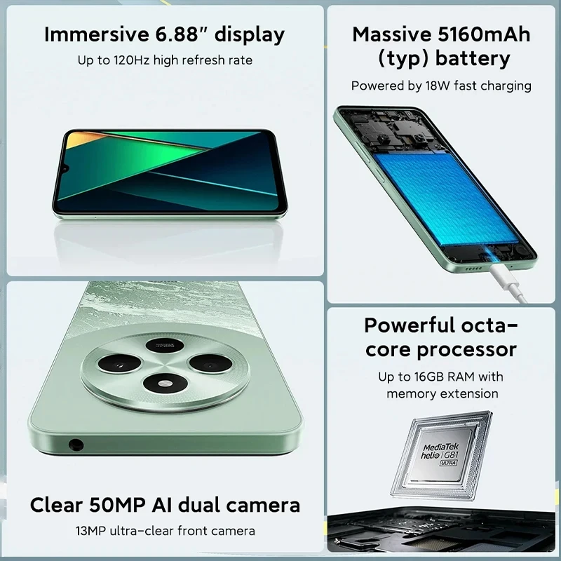 Poco c75 versão global smartphone 8gb 256gb mediatek helio G81-Ultra processador 6.88 "120hz display 50mp câmera 5160mah bateria - Imagem 2