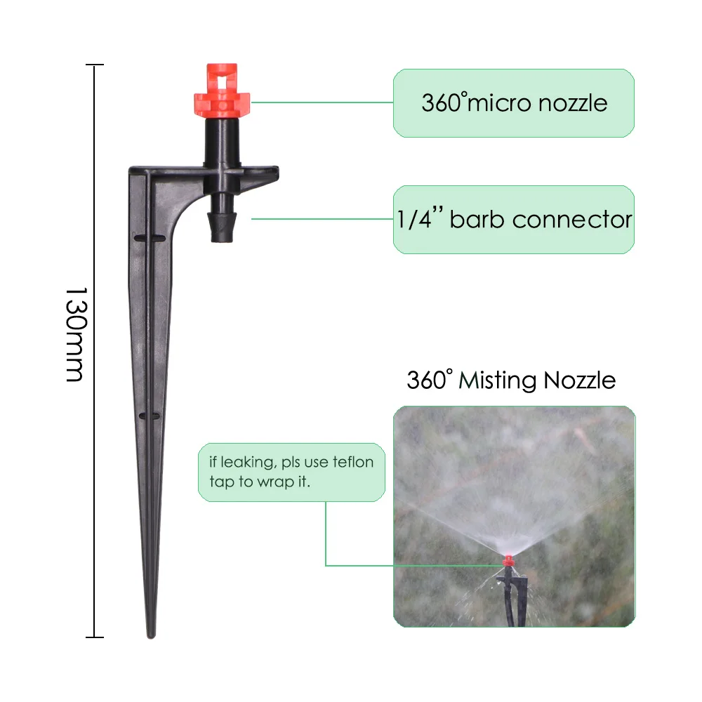 Muqakie 20 peças bicos de nebulização de 90/180/360 graus em estaca de 10.7cm 1/4 ''farpada sprinklers de irrigação de jardim para fazenda agrícola - Imagem 2