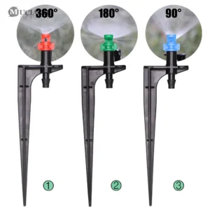 Muqakie 20 peças bicos de nebulização de 90/180/360 graus em estaca de 10.7cm 1/4 ''farpada sprinklers de irrigação de jardim para fazenda agrícola