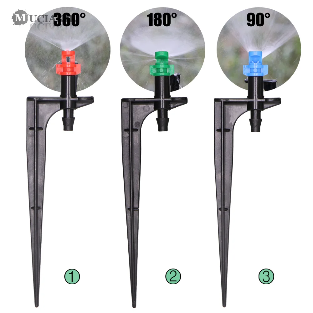 Muqakie 20 peças bicos de nebulização de 90/180/360 graus em estaca de 10.7cm 1/4 ''farpada sprinklers de irrigação de jardim para fazenda agrícola