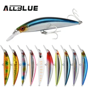 Allblue peso pesado minnow 90mm/110mm afundando jerkbait longcast isca de pesca de água salgada robalo plástico isca artificial enfrentar