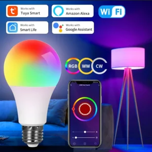 Lâmpadas LED RGB Tuya Smart WiFi, Lâmpada Alexa, Aplicativo Smart Life, Assistente do Google, Controle de Voz, 220V, 110V, 10W, 15W, 20W, E27