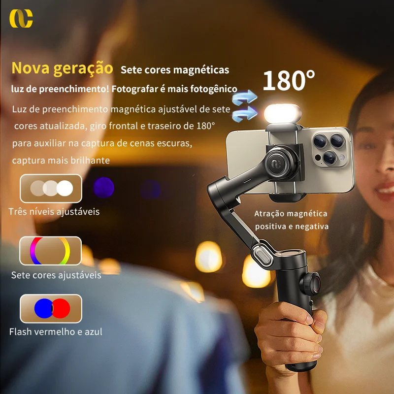 Estabilizador gimbal portátil de 3 eixos AOCHUAN para smartphone com luz de preenchimento para iPhone Android Face Tracking Vlog Smart XE - Imagem 4