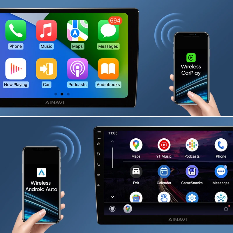 Ainavi-Carplay sem fio Android, rádio do carro, leitor multimídia automático, estéreo, VW Volkswagen MQB, POLO VI, além disso, Jetta, MK7, T6, Bora - Imagem 5