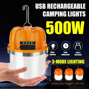500w led lanterna de acampamento usb recarregável portátil lâmpada lanterna com display energia luz emergência para pesca ao ar livre