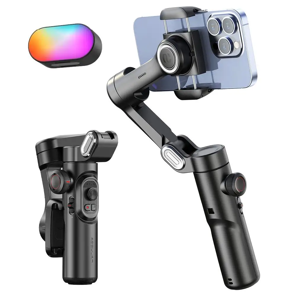 Estabilizador gimbal portátil de 3 eixos AOCHUAN para smartphone com luz de preenchimento para iPhone Android Face Tracking Vlog Smart XE