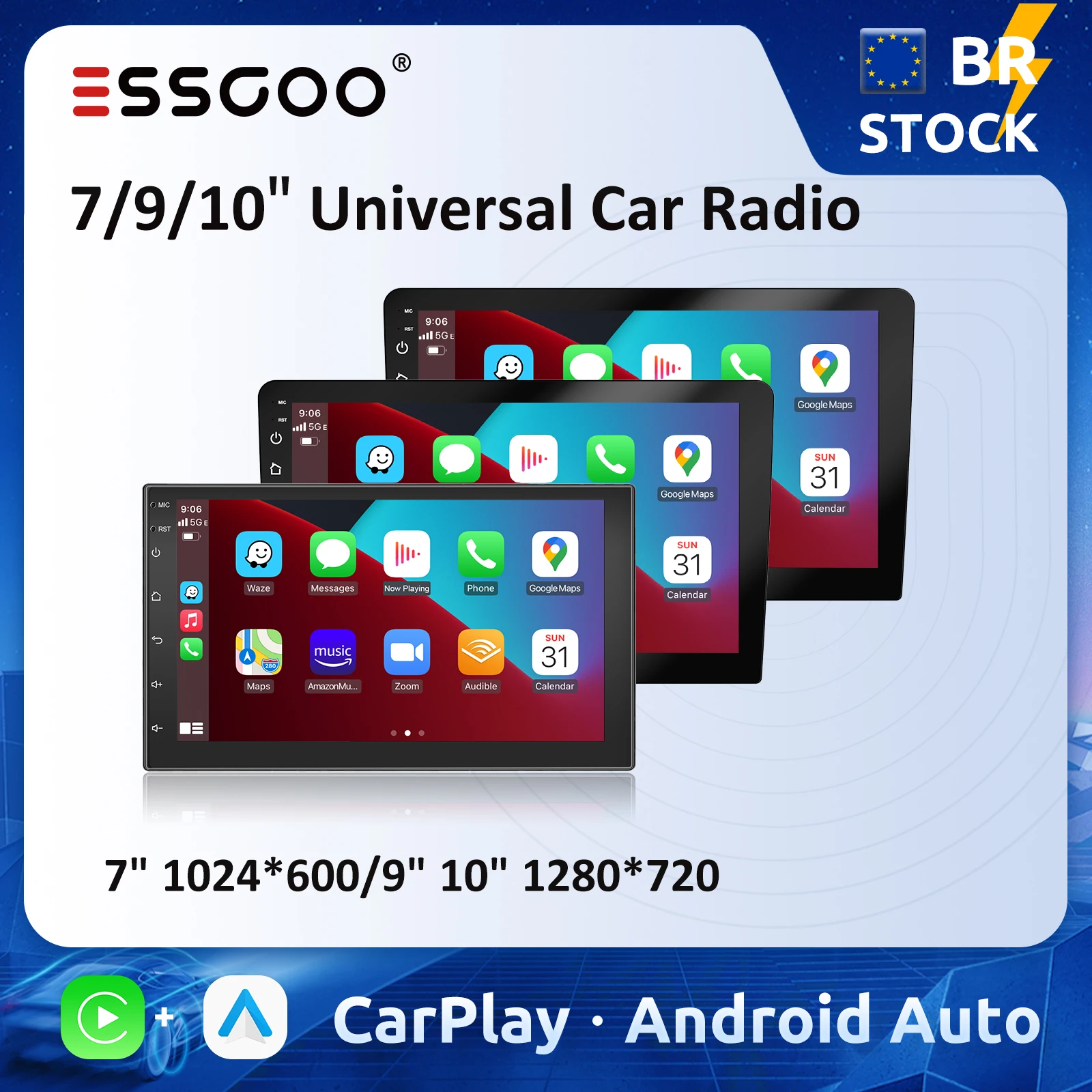 Essgoo 7 9 10 "rádio do carro android auto carplay estéreo do carro reprodutor multimídia universal wifi gps autoradio sistemas inteligentes do carro