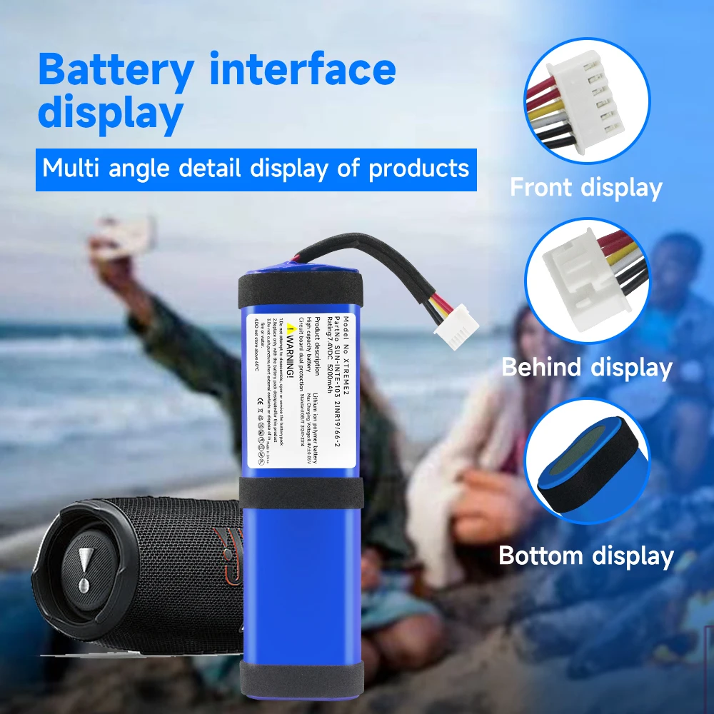 Para jbl xtreme 2 xtreme 3 xtreme2 xtreme3 bateria de substituição 7.4v 5200mah baterias alto-falante bluetooth acumulador 6 fio plug - Imagem 4