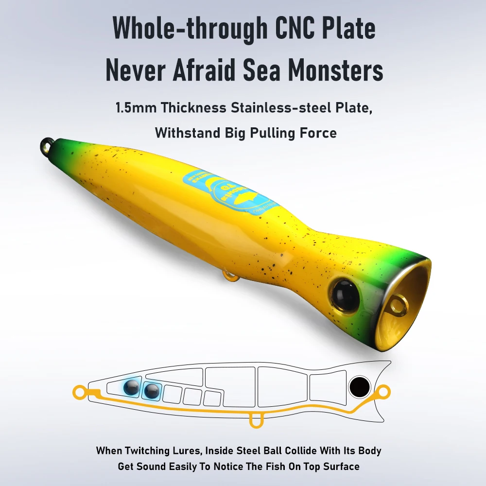 Yoofish gt isca de pesca topwater popper 60g 85g 160mm 185mm água salgada atum bluefish artificial mar barco pesca isca dura - Imagem 5