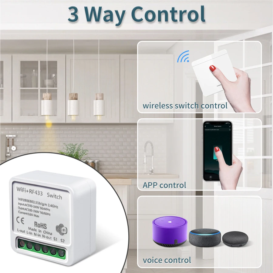 Tuya wifi interruptor de luz inteligente casa inteligente sem fio rf 433mhz botão interruptor parede via alexa google casa alice vida inteligente app - Imagem 6