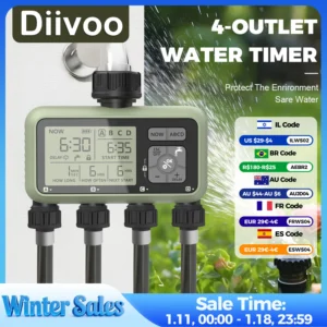 Diivoo temporizador de água 4 zona jardim programável temporizador de irrigação automática com atraso de chuva manual/modo automático rega para gramado quintal