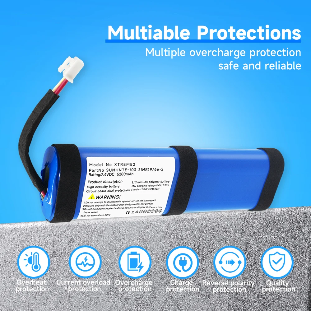 Para jbl xtreme 2 xtreme 3 xtreme2 xtreme3 bateria de substituição 7.4v 5200mah baterias alto-falante bluetooth acumulador 6 fio plug - Imagem 3