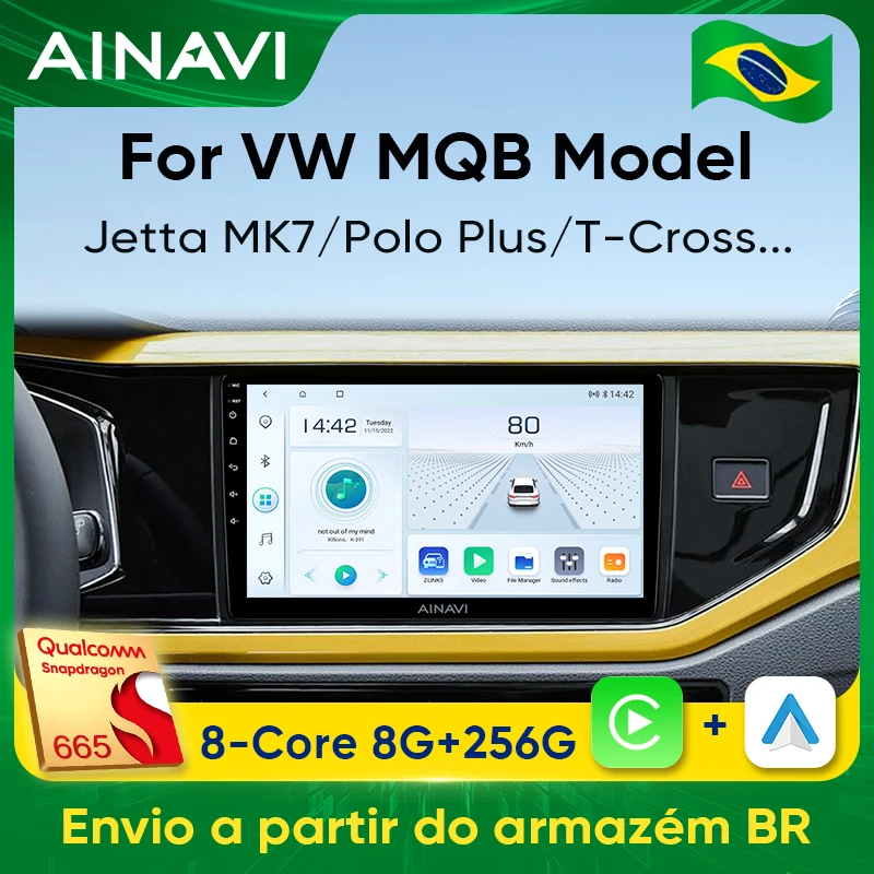 Ainavi-Carplay sem fio Android, rádio do carro, leitor multimídia automático, estéreo, VW Volkswagen MQB, POLO VI, além disso, Jetta, MK7, T6, Bora