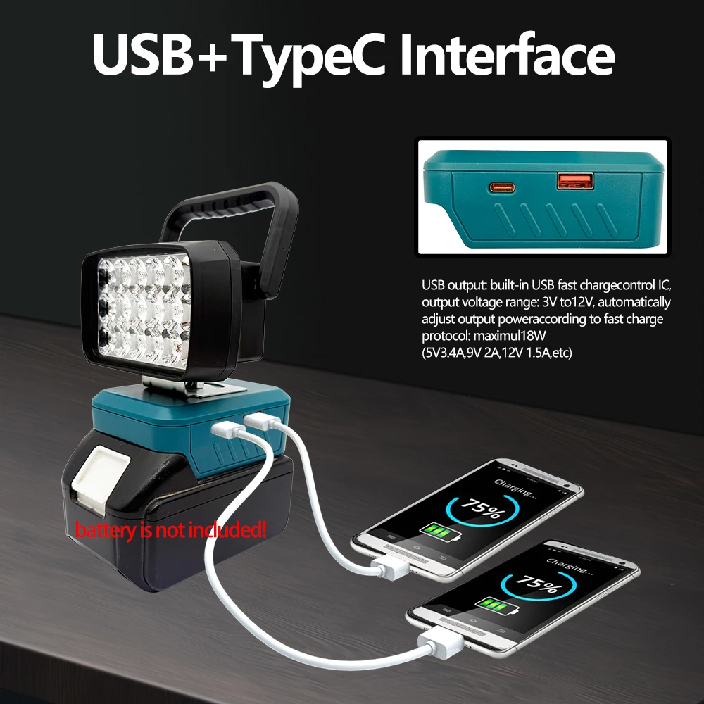 Para makita para milwaukee para dewalt para m18 para bosch caixa de bateria de lítio usb power bank lanternas holofote luzes de trabalho lâmpada - Imagem 4
