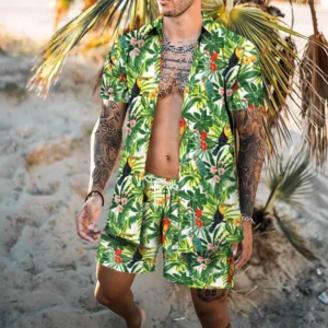 Praia impressa havaí conjunto masculino 2 pçs camisa 3d impressão solta lazer manga curta praia shorts camisa férias moda conjunto de duas peças