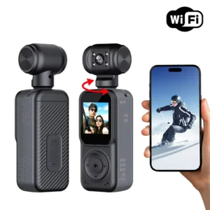 Câmera de ação Full HD 2K Vídeo WiFi Bolso 180 ° Câmera esportiva direção rotativa função de visão noturna capacete de bicicleta motocicleta
