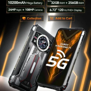 Android Smartphone 5G Cubot KingKong 11, bateria 10200mAh, Dimensity 7025, 6nm, 2,5GHz, 32GB RAM (16GB+16GB estendido), 256GB ROM, câmera 108MP, câmera visão noturna de 24MP, tela de 6,72 polegadas e 120Hz, 5G celular