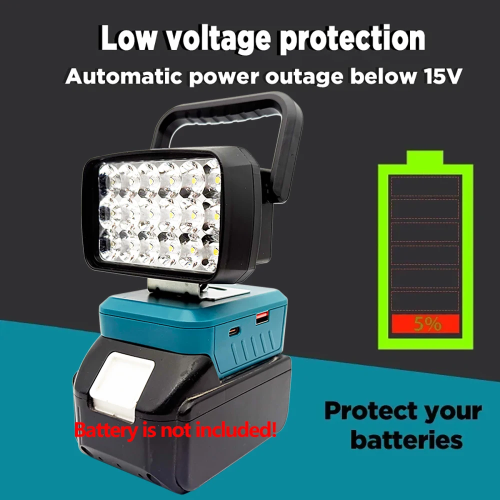 Para makita para milwaukee para dewalt para m18 para bosch caixa de bateria de lítio usb power bank lanternas holofote luzes de trabalho lâmpada - Imagem 5