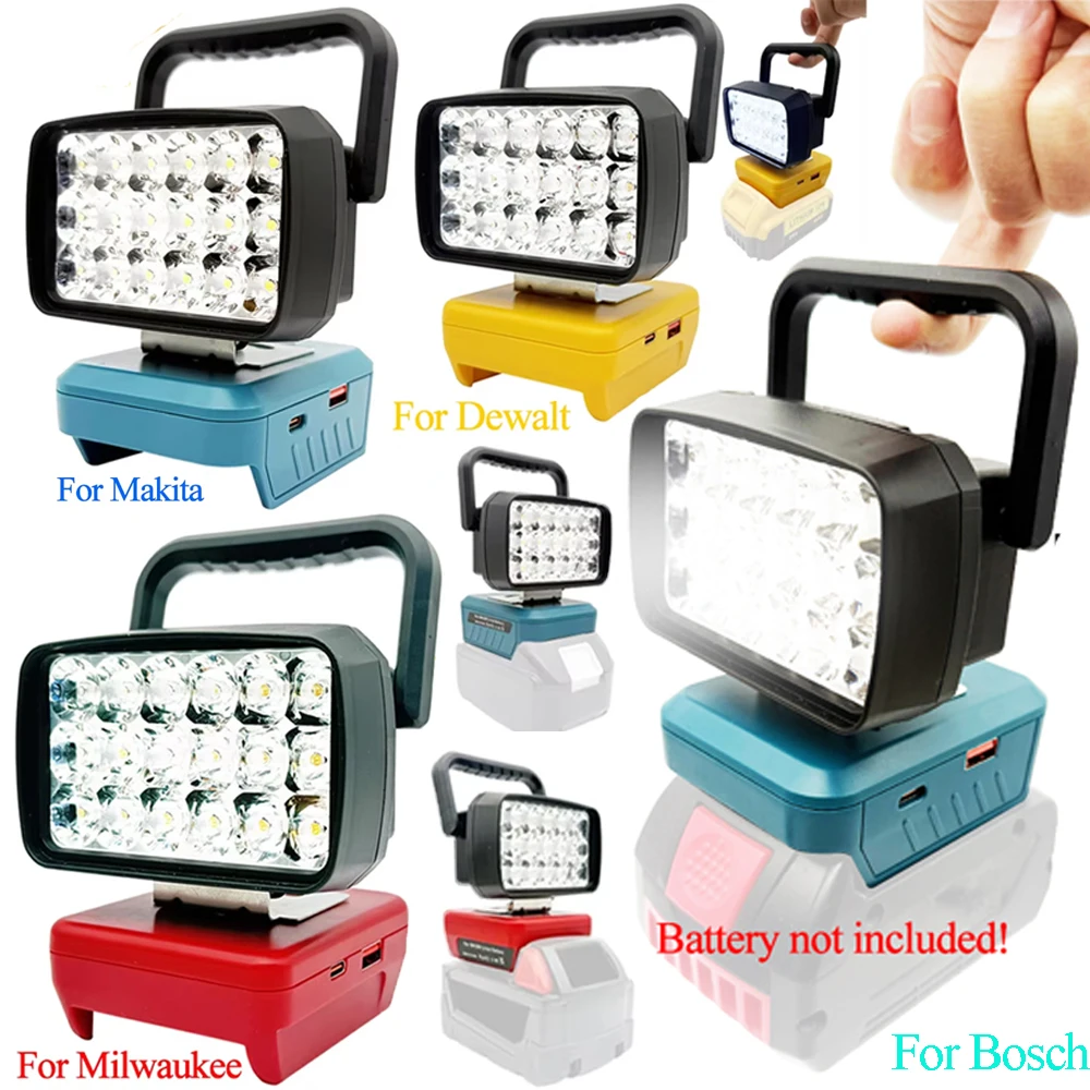 Para makita para milwaukee para dewalt para m18 para bosch caixa de bateria de lítio usb power bank lanternas holofote luzes de trabalho lâmpada - Imagem 2