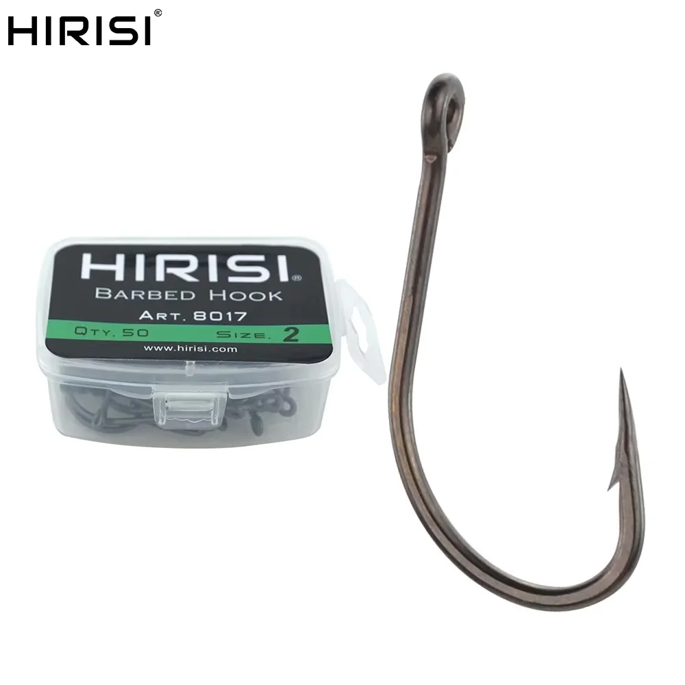 Hirisi 50 peças de ganchos farpados revestidos de aço de alto carbono gancho de pesca de carpa 8017 design no Japão produtos de pesca de alta qualidade