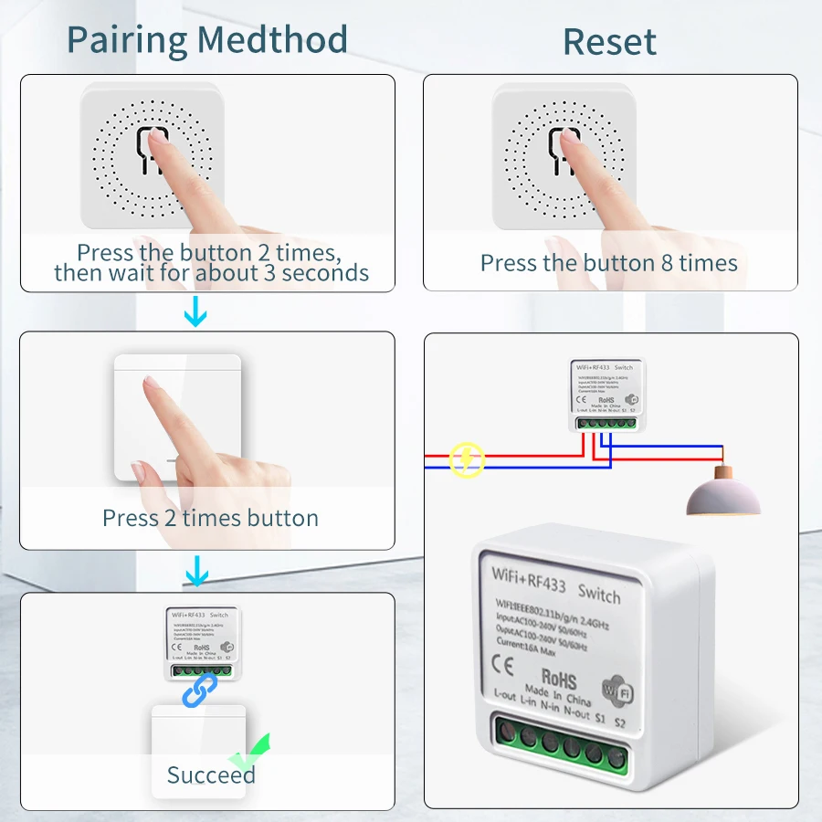 Tuya wifi interruptor de luz inteligente casa inteligente sem fio rf 433mhz botão interruptor parede via alexa google casa alice vida inteligente app - Imagem 3