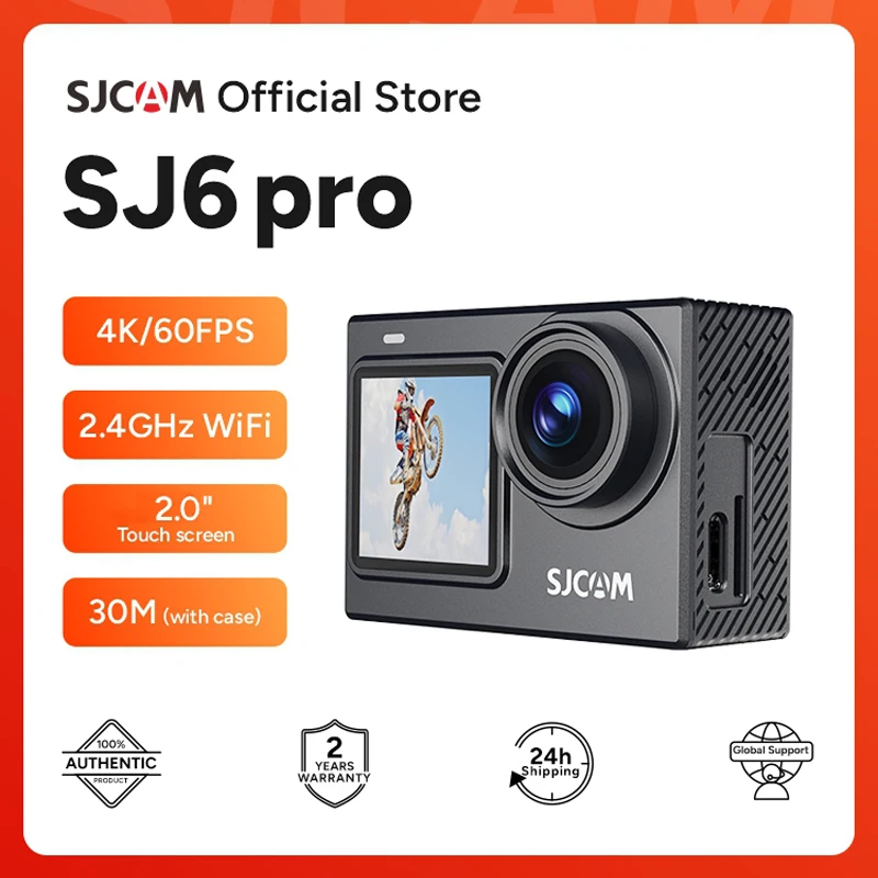 SJCAM SJ6 Pro 4K 60FPS Câmera de ação com tela dupla à prova d'água Touch Screen Sport Cam WiFi Visão noturna Estabilização giroscópica de 6 eixos