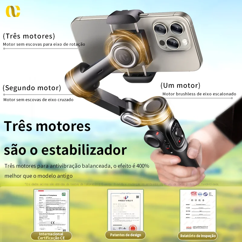 Estabilizador gimbal portátil de 3 eixos AOCHUAN para smartphone com luz de preenchimento para iPhone Android Face Tracking Vlog Smart XE - Imagem 2