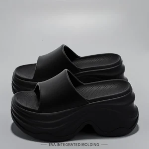 YNPO Chinelos de plataforma EVA de cor sólida femininos sola grossa antiderrapante sandálias de praia senhora verão sola macia chinelo de salto cunha