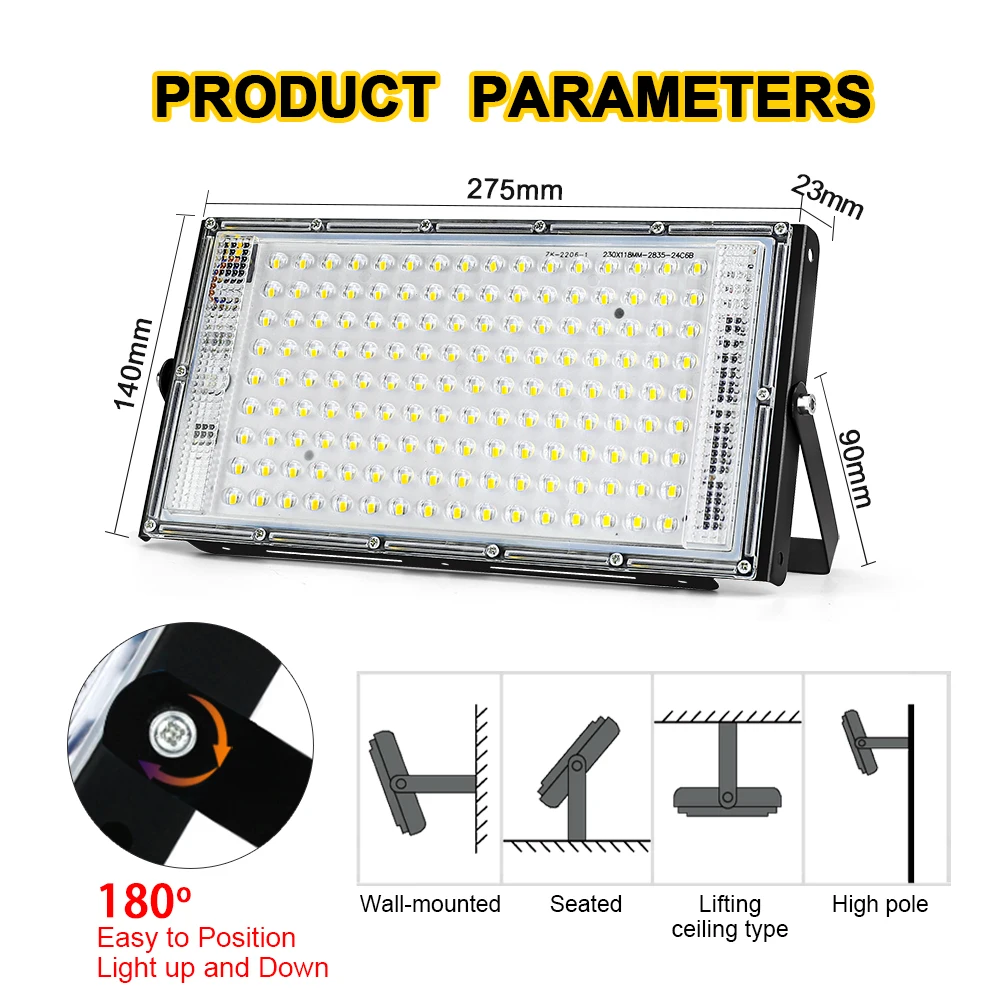 50w 100 150 led luz de inundação ip65 à prova dip65 água ac 220v ao ar livre holofote led refletor lâmpada rua luzes de inundação parede - Imagem 2