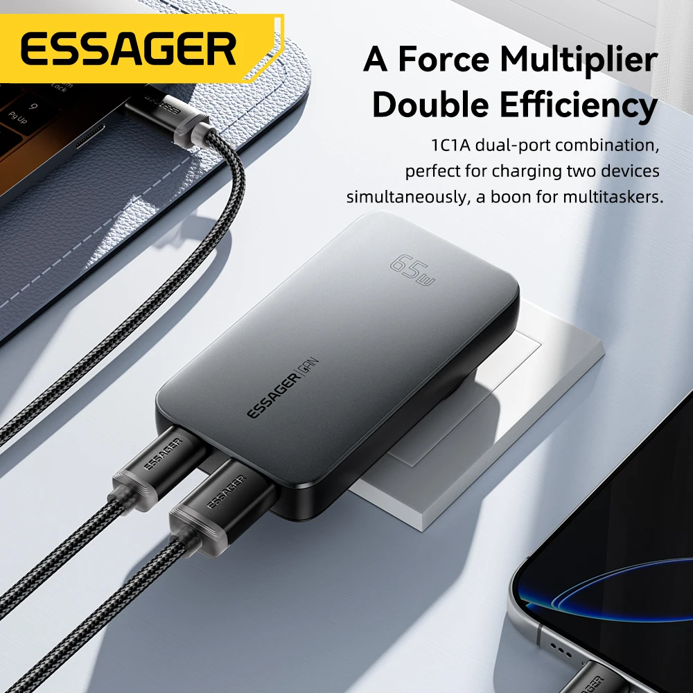 Essager ultra fino 65w gan carregador de viagem carga rápida 4.0 pd3.0 pps portátil tipo c carregador para iphone samsung macbook portátil - Imagem 3
