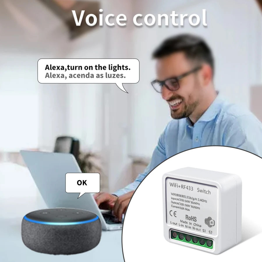 Tuya wifi interruptor de luz inteligente casa inteligente sem fio rf 433mhz botão interruptor parede via alexa google casa alice vida inteligente app - Imagem 4