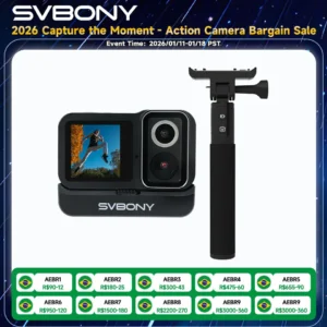 Svbony SVGo Câmera de Ação Dupla Lente e Tela Dupla Empunhadura Impermeável com Carregamento 4K30 Mais Visível à Noite para Ciclismo e Vlogs