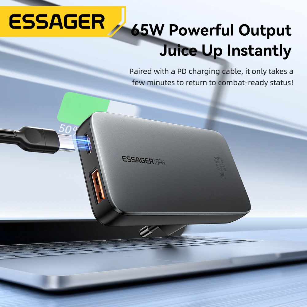 Essager ultra fino 65w gan carregador de viagem carga rápida 4.0 pd3.0 pps portátil tipo c carregador para iphone samsung macbook portátil - Imagem 2
