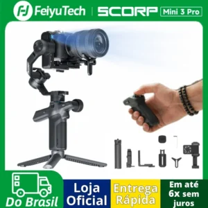 FeiyuTech SCORP Mini 3 Pro Gimbal 3 em 1 para Câmeras Mirrorless, Ação e Celular com Rastreamento IA 4.0, Alça Remota Destacável, Suporte até 2 kg, Bateria 14 h